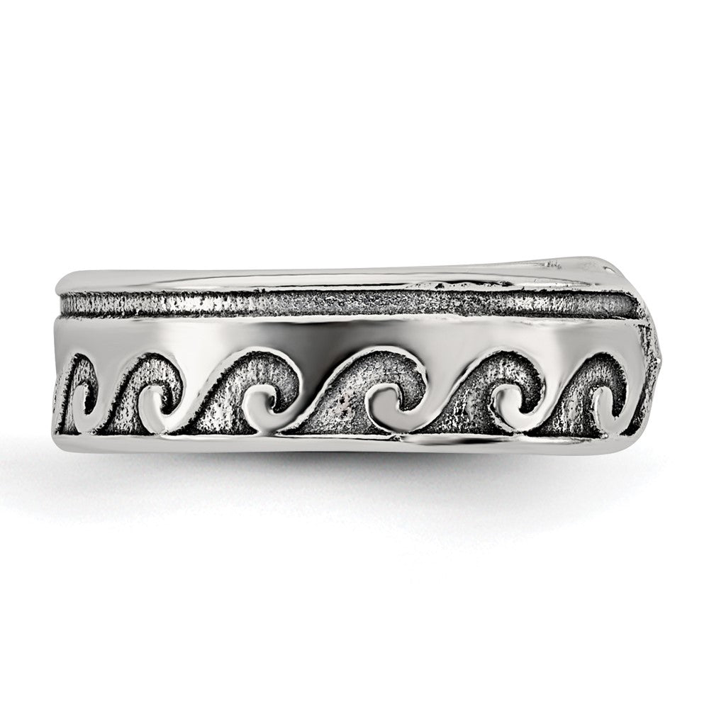 Sterling Silver Polished and Antiqued Waves Toe Ring