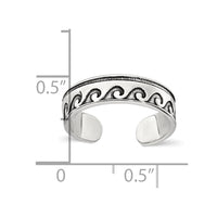 Sterling Silver Polished and Antiqued Waves Toe Ring