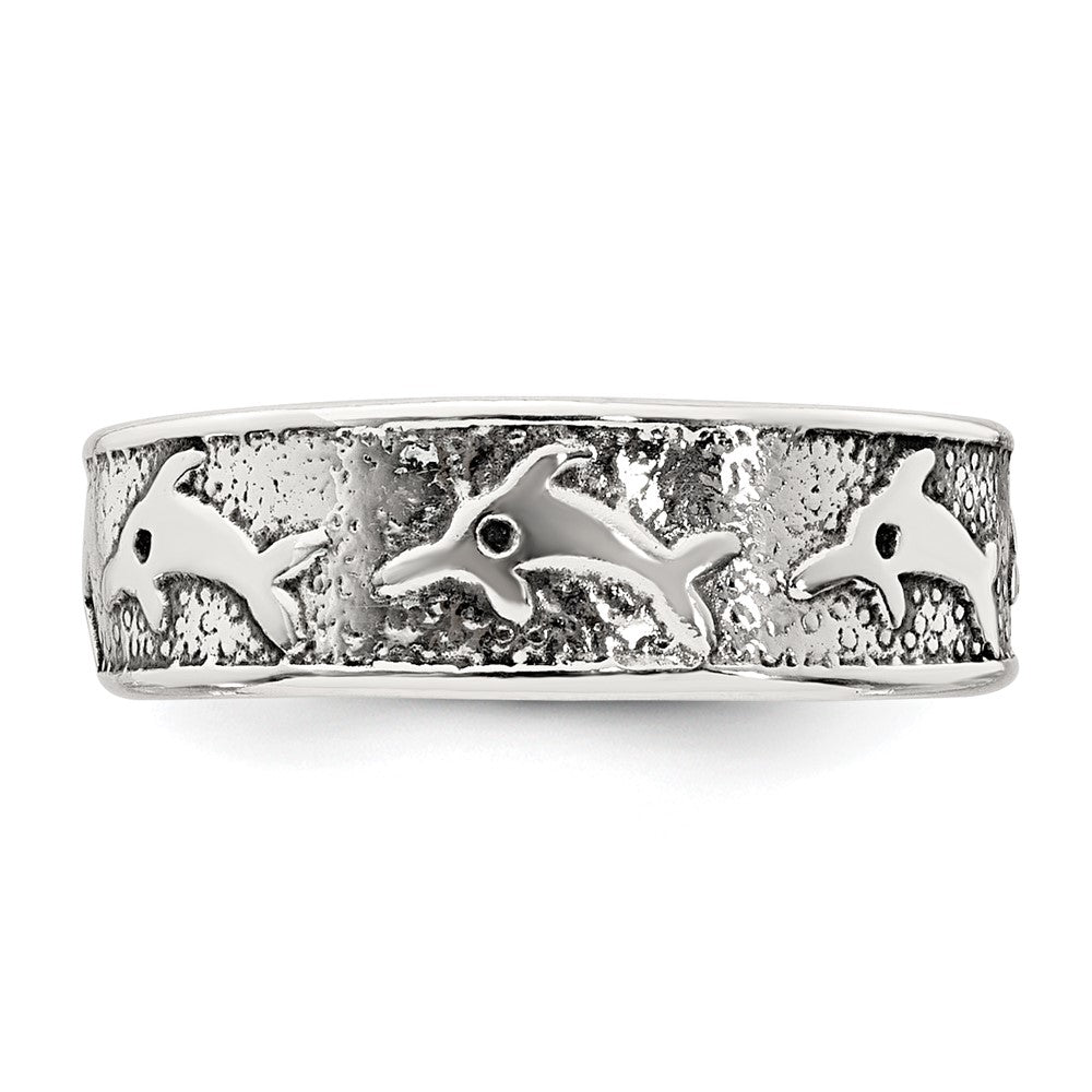 Sterling Silver Polished and Antiqued Dolphin Toe Ring