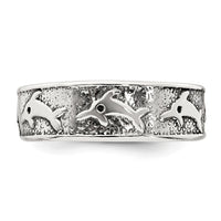 Sterling Silver Polished and Antiqued Dolphin Toe Ring