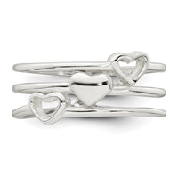 Sterling Silver Polished Hearts 3 Band Ring