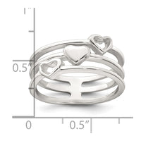 Sterling Silver Polished Hearts 3 Band Ring
