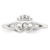 Sterling Silver Polished Interlocking Hearts With Crown Ring