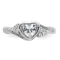 Sterling Silver Rhodium-plated Polished CZ Fancy Heart Ring