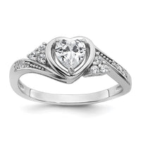 Sterling Silver Rhodium-plated Polished CZ Fancy Heart Ring