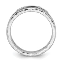 Sterling Silver Polished Rh-plated Hammered CZ Cross 2 Band Ring