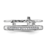 Sterling Silver Polished Rh-plated Hammered CZ Cross 2 Band Ring