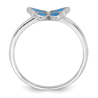 Sterling Silver Rhodium-plated Polished Blue Created Opal Butterfly Ring