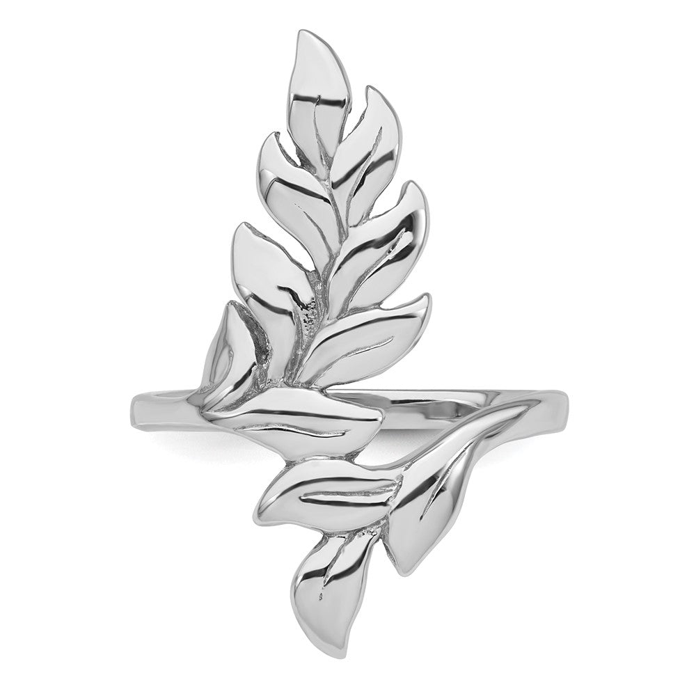 Sterling Silver Rhodium-plated Polished Leaf Ring