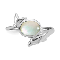 Sterling Silver Rhodium-plated Polished Mother of Pearl Dolphin Ring