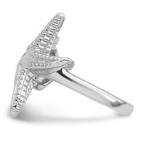 Sterling Silver Rhodium-plated Polished Sea Shell with Starfish Ring