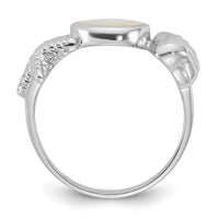 Sterling Silver Rhod-pl Polished MOP Sea Shell with Starfish Ring