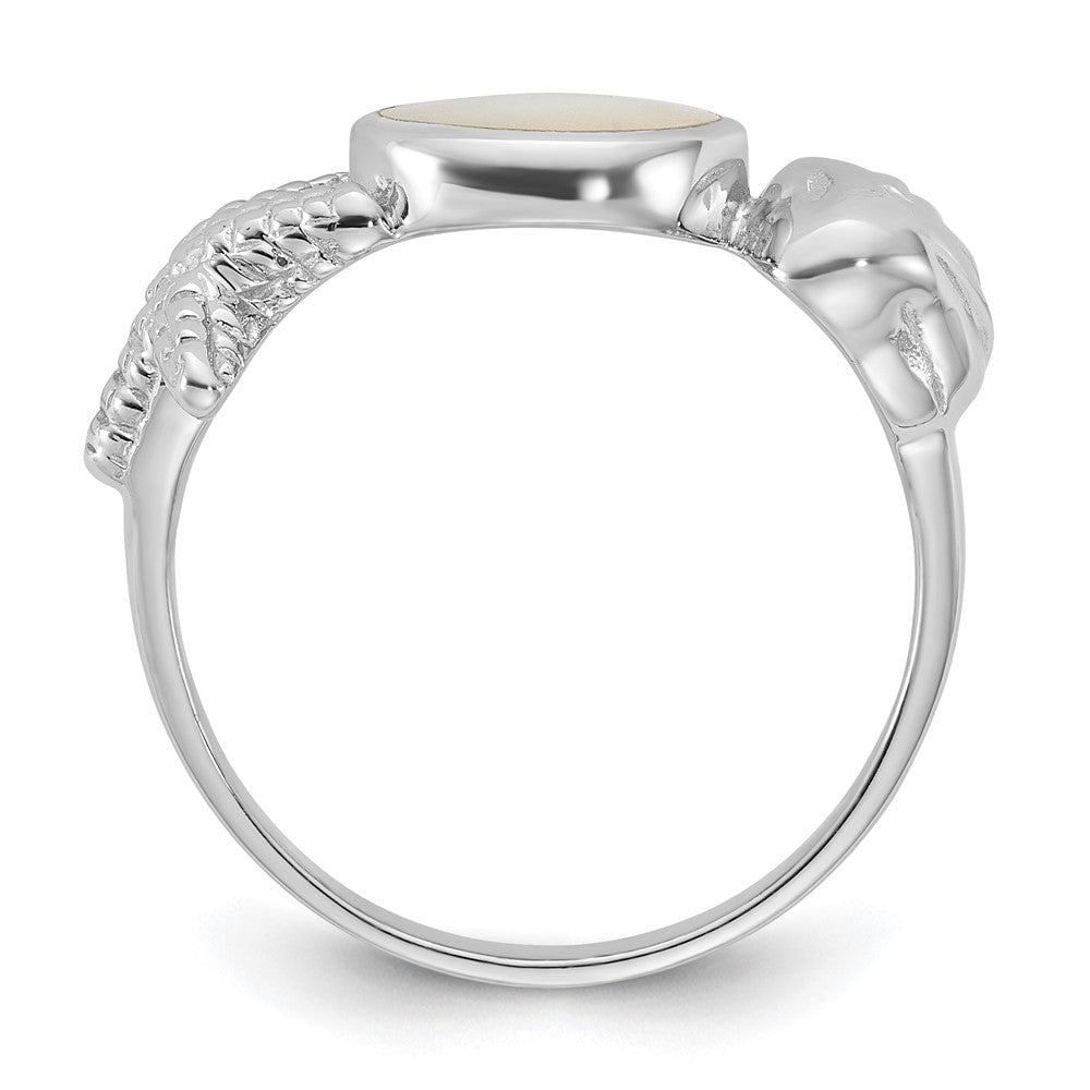 Sterling Silver Rhod-pl Polished MOP Sea Shell with Starfish Ring