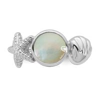 Sterling Silver Rhod-pl Polished MOP Sea Shell with Starfish Ring