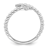 SS RH-plated Polished and Beaded Adjustable CZ Moon and Star Ring