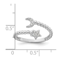 SS RH-plated Polished and Beaded Adjustable CZ Moon and Star Ring