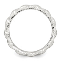 Sterling Silver Polished and Grooved Twisted Ring