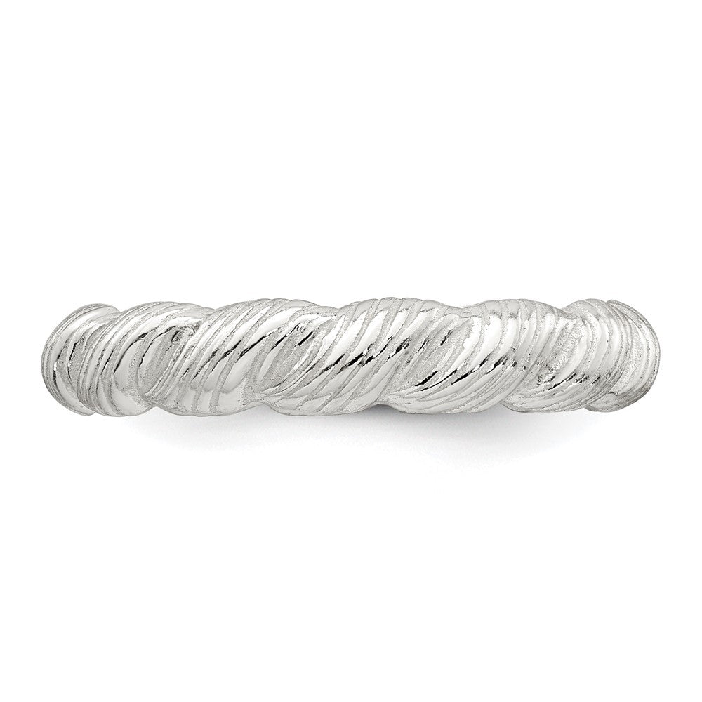 Sterling Silver Polished and Grooved Twisted Ring