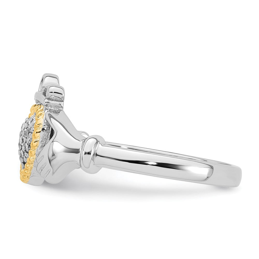 Sterling Silver RH-pl w/14k Accent Polished CZ Claddagh Ring