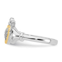 Sterling Silver RH-pl w/14k Accent Polished CZ Claddagh Ring