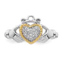 Sterling Silver RH-pl w/14k Accent Polished CZ Claddagh Ring