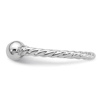 Sterling Silver RH-plated Polished and Twisted CZ Ball End Ring