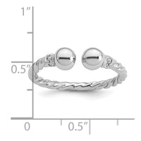 Sterling Silver RH-plated Polished and Twisted CZ Ball End Ring