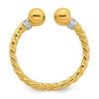 Sterling Silver Gold-plated Polished and Twisted CZ Ball End Ring