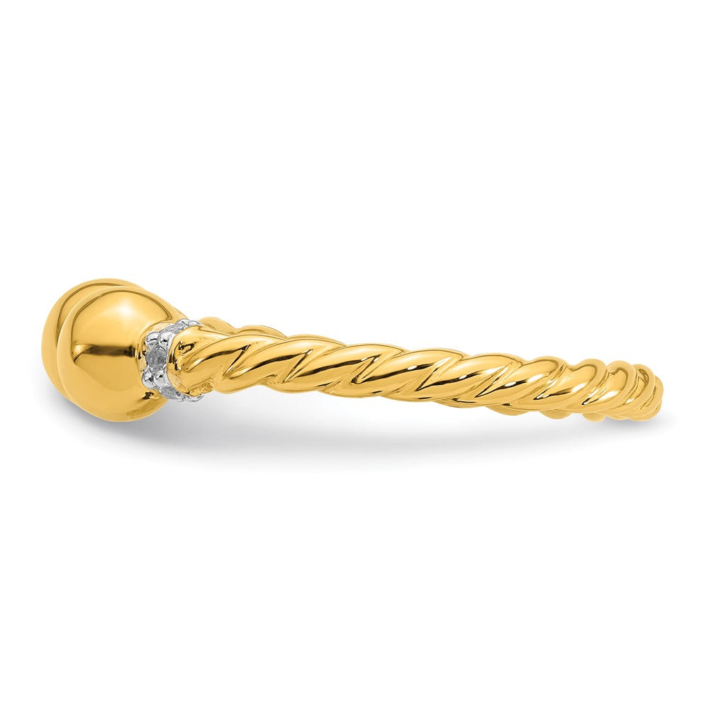 Sterling Silver Gold-plated Polished and Twisted CZ Ball End Ring