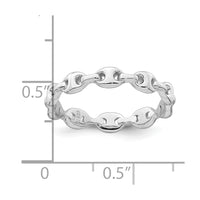 Sterling Silver Rhodium-plated Polished Puffed Mariner Link Ring