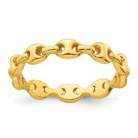 Sterling Silver Gold-tone Polished Puffed Mariner Link Ring