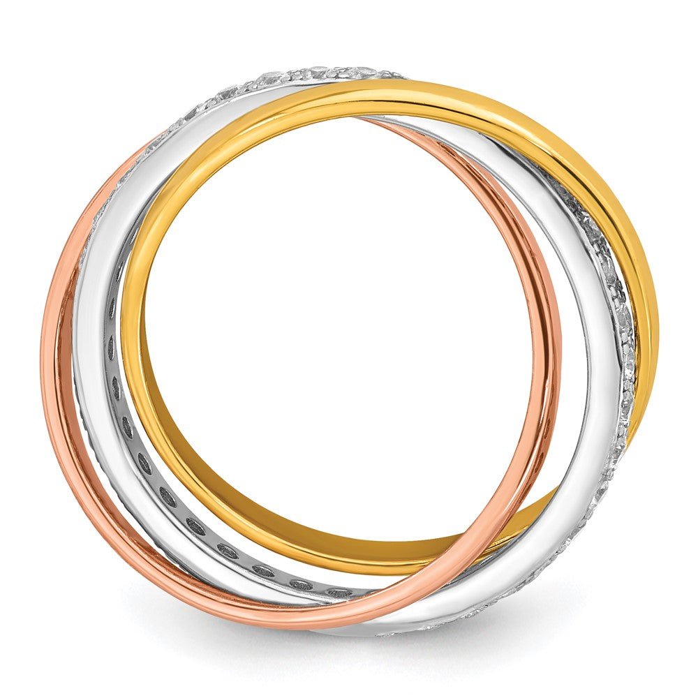 SS RH-plated Rose/Gold-tone Polished CZ Intertwined Triple Band Ring