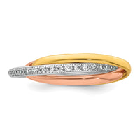 SS RH-plated Rose/Gold-plated Polished CZ Intertwined Triple Band Ring