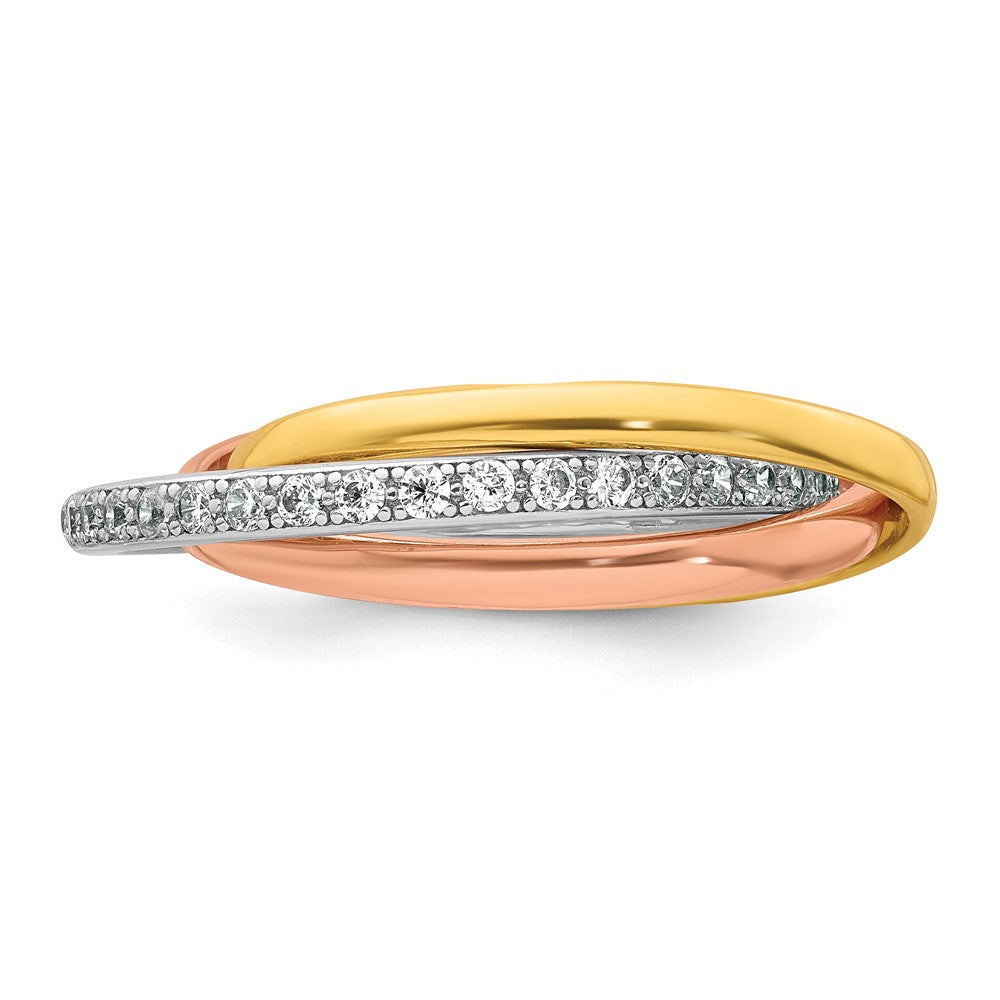 SS RH-plated Rose/Gold-tone Polished CZ Intertwined Triple Band Ring