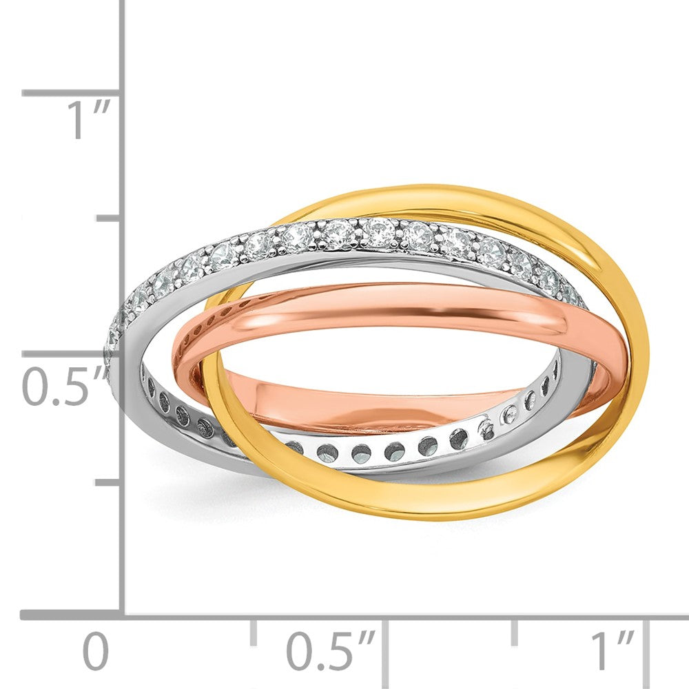 SS RH-plated Rose/Gold-tone Polished CZ Intertwined Triple Band Ring