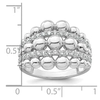 Sterling Silver Rhodium-plated Polished and Beaded Fancy CZ Ring
