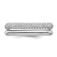 Sterling Silver RH-plated Polished and Pave CZ Square Ring Set