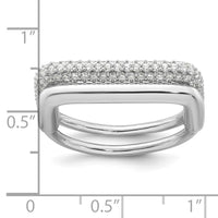 Sterling Silver RH-plated Polished and Pave CZ Square Ring Set