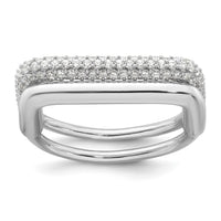 Sterling Silver RH-plated Polished and Pave CZ Square Ring Set