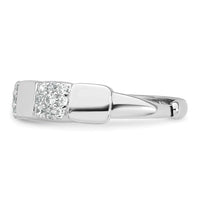 Sterling Silver RH-plated Polished Pave CZ Squares Adjustable Ring