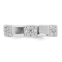 Sterling Silver RH-plated Polished Pave CZ Squares Adjustable Ring