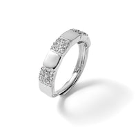 Sterling Silver RH-plated Polished Pave CZ Squares Adjustable Ring