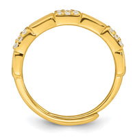 Sterling Silver Gold-tone Polished Pave CZ Squares Adjustable Ring