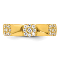 Sterling Silver Gold-tone Polished Pave CZ Squares Adjustable Ring