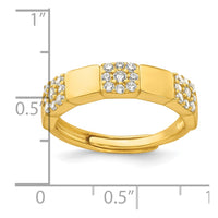 Sterling Silver Gold-tone Polished Pave CZ Squares Adjustable Ring