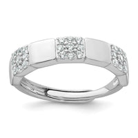 Sterling Silver RH-plated Polished Pave CZ Squares Adjustable Ring
