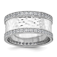 Sterling Silver Rhodium-plated CZ Polished And Textured Ring