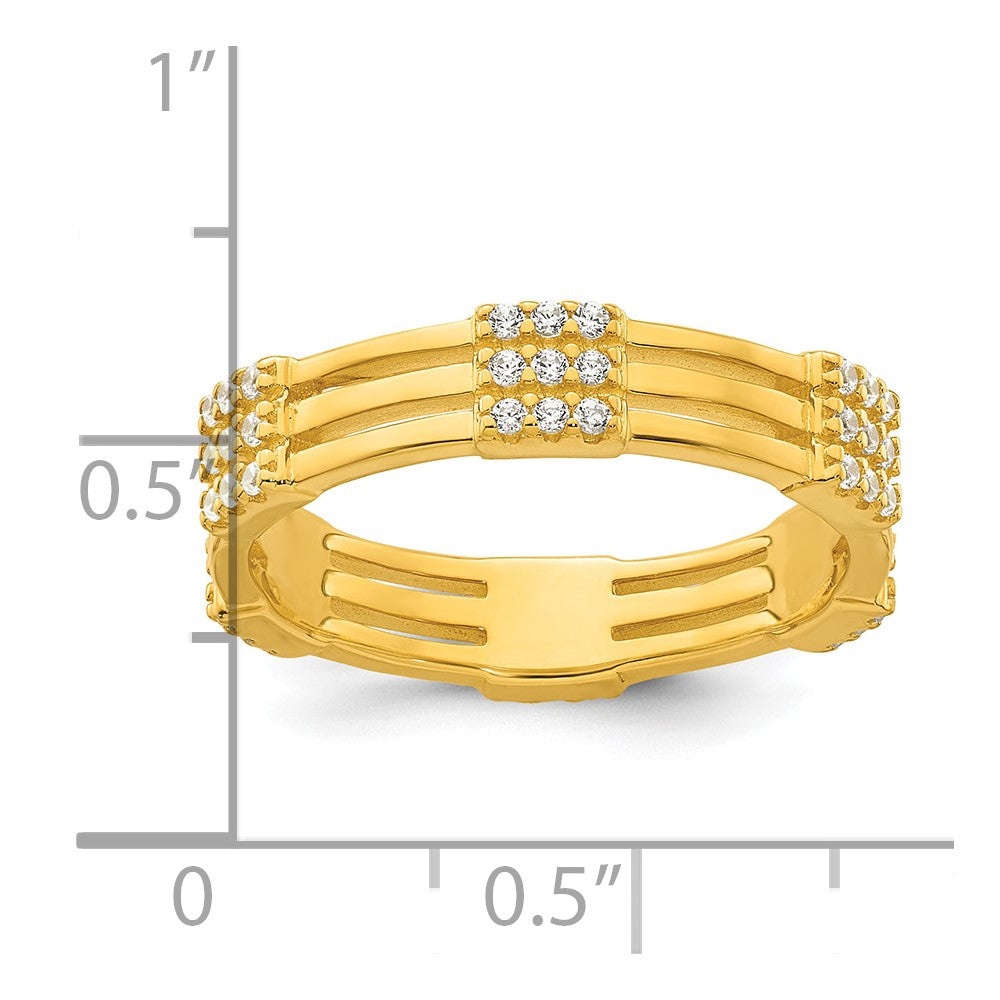 Sterling Silver Gold-tone Polished CZ 3-Row Eternity Ring