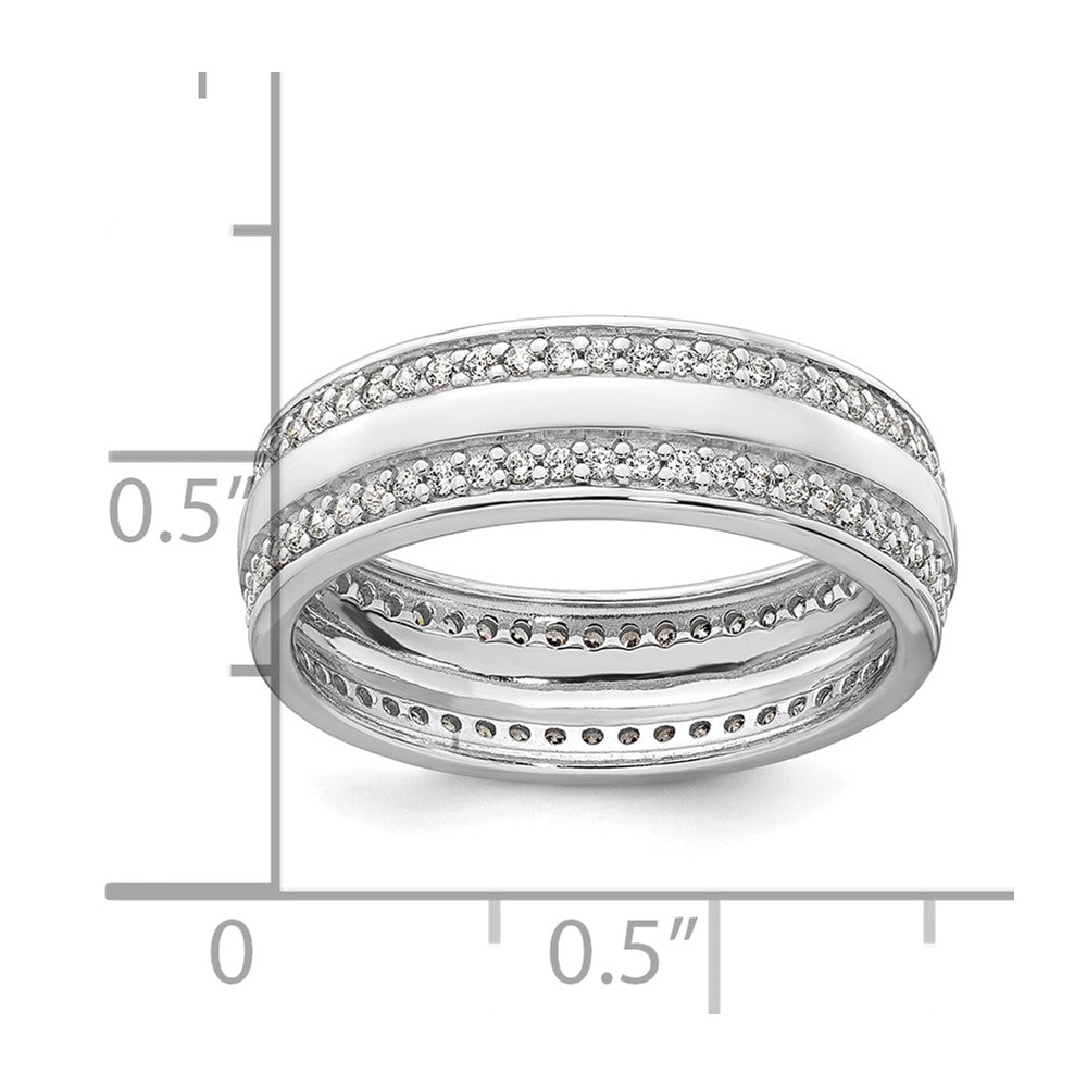 Sterling Silver Rhodium-plated Polished 6.5mm CZ Ring