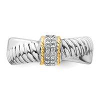 Sterling Silver RH-pl w/14k Accent Polished CZ Twisted Ring